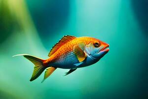 a fish swimming in the water with a bright green background. AI-Generated photo