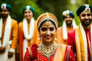 a bride and groom in traditional indian attire. AI-Generated photo