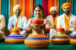 a bride and groom in indian wedding attire. AI-Generated photo