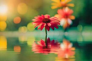 a single flower is standing in the water. AI-Generated photo