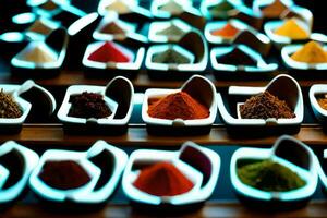 a display of spices in bowls. AI-Generated photo