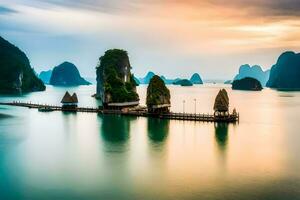 el hermosa paisaje de halong bahía. generado por ai foto