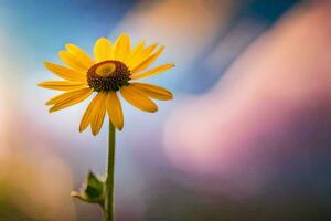 un soltero amarillo flor es en frente de un borroso antecedentes. generado por ai foto