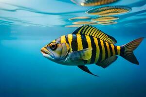 un a rayas pescado nadando en el océano. generado por ai foto