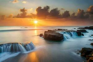 the sun rises over the ocean in this beautiful photo. AI-Generated photo