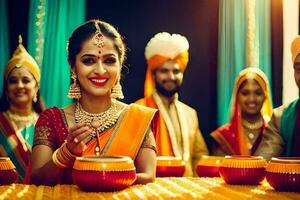 indian wedding ceremony with bride and groom. AI-Generated photo