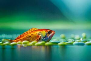 a fish in the water with green plants. AI-Generated photo