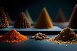 a variety of spices and spices are arranged in a pyramid. AI-Generated photo