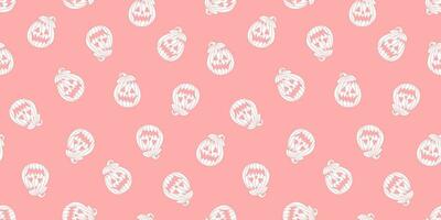 Seamless pattern with white pumpkin silhouettes on pink background. Cute Halloween design for fabric, paper, card, baby nursery design. Flat style minimalistic vector illustration.