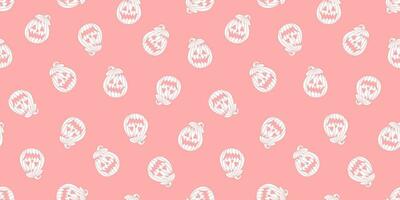 Seamless pattern with white pumpkin silhouettes on pink background. Cute Halloween design for fabric, paper, card, baby nursery design. Flat style minimalistic vector illustration.