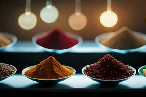 spices in bowls on a table. AI-Generated photo