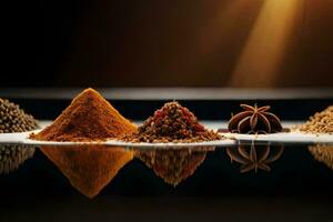 a variety of spices and spices on a black background. AI-Generated photo