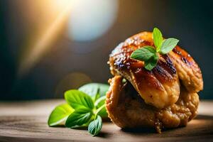 chicken wings with herbs on a wooden table. AI-Generated photo