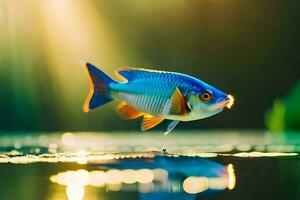 a fish is swimming in the water with sunlight shining. AI-Generated photo