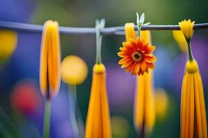 orange flowers hanging from a wire. AI-Generated photo