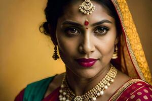 a beautiful indian woman wearing a traditional sari. AI-Generated photo