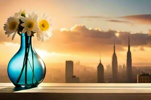 the city of new york, flowers, flowers in a vase, hd wallpaper. AI-Generated photo
