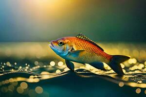 fish in the water with a bright sun. AI-Generated photo