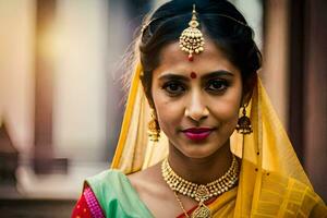 a beautiful indian woman wearing a sari. AI-Generated photo