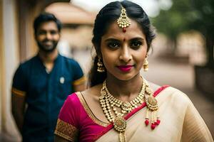 a beautiful indian bride in a sari. AI-Generated photo