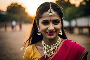 a beautiful indian woman in a sari. AI-Generated photo