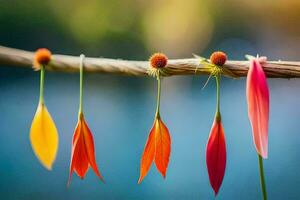 colorful leaves hang from a branch. AI-Generated photo