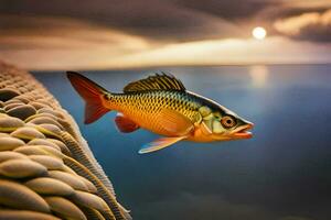 un pescado es nadando en el océano. generado por ai foto