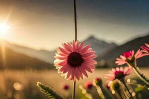 rosado flores en el Dom con montañas en el antecedentes. generado por ai foto