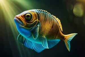 a fish with bright blue eyes and a yellow body. AI-Generated photo