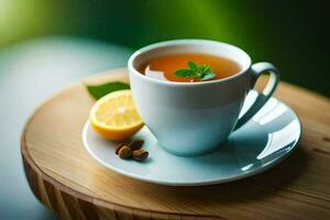 a cup of tea with lemon and mint. AI-Generated photo