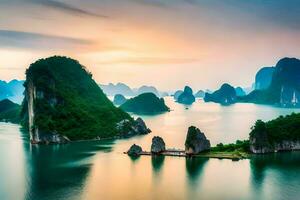 the beautiful scenery of halong bay. AI-Generated photo