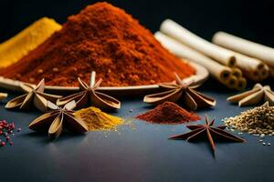 spices and spices on a black background. AI-Generated photo