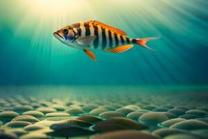 un pescado nadando en el Oceano con guijarros generado por ai foto