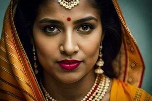 a beautiful indian woman wearing a sari. AI-Generated photo