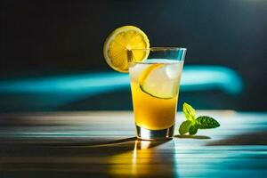 a glass of lemonade with a slice of lemon. AI-Generated photo