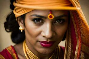 un mujer en tradicional indio ropa. generado por ai foto
