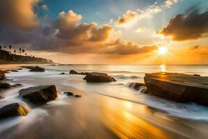 el Dom sube terminado el Oceano y rocas generado por ai foto