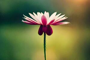 un soltero flor es en pie en frente de un verde antecedentes. generado por ai foto