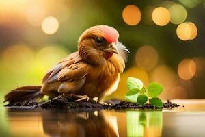 a small bird sitting on top of a plant. AI-Generated photo