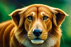 un pintura de un perro con un verde antecedentes. generado por ai foto