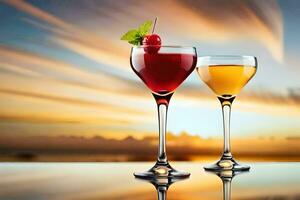 two glasses of wine with a cherry on top. AI-Generated photo