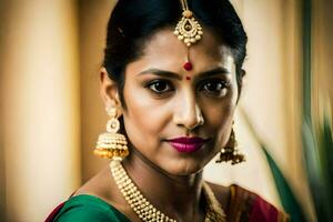 a beautiful indian woman wearing a traditional sari. AI-Generated photo