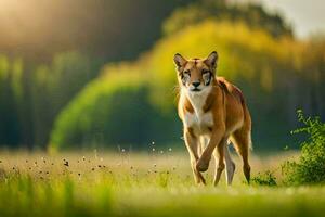 a deer is walking through a field. AI-Generated photo