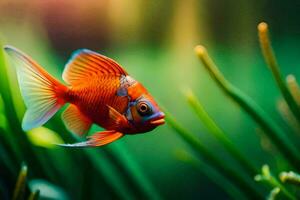 a fish in the water with green grass. AI-Generated photo