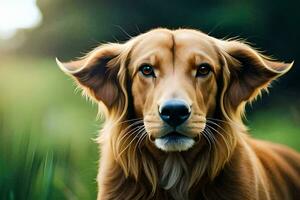 a golden retriever is looking at the camera. AI-Generated photo