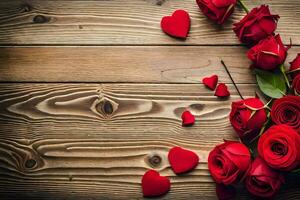 red roses on a wooden background. AI-Generated photo