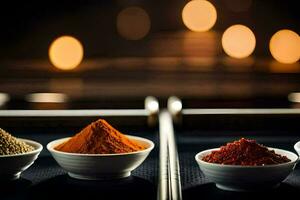 spices in bowls on a table. AI-Generated photo