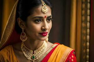 a beautiful indian bride in traditional attire. AI-Generated photo