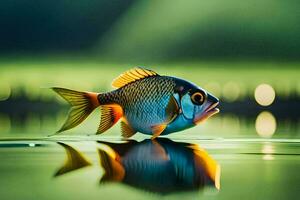 un pescado es reflejado en el agua. generado por ai foto