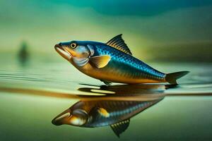 a fish is floating in the water with a reflection. AI-Generated photo